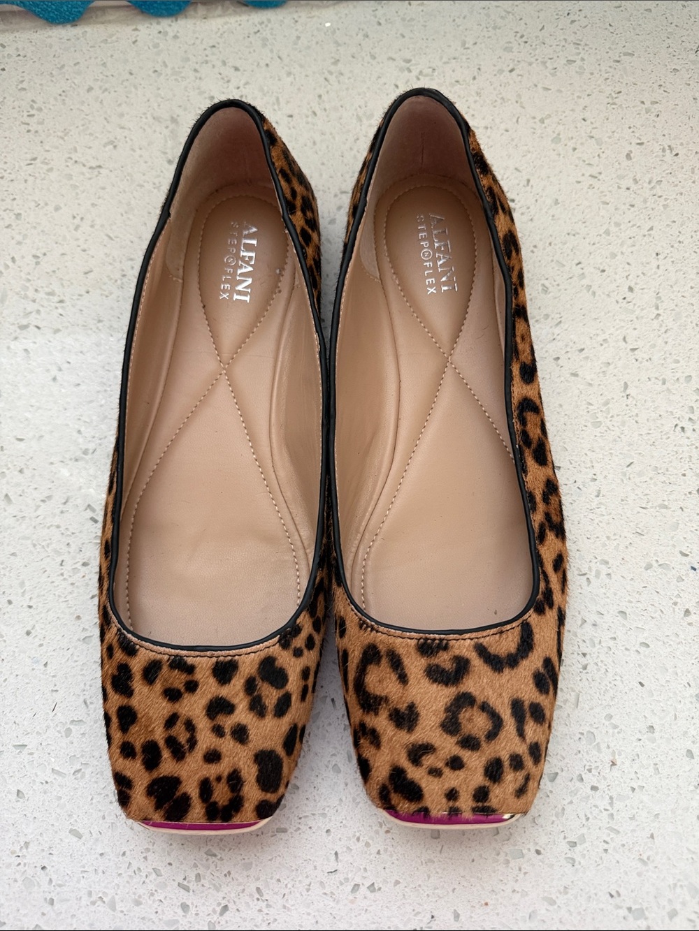 Alfani Leopard-Print Square Toe Flats in Brown and Black